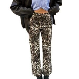 Papermoon Leopard Print High Rise Jeans Wide Leg Cropped Size Medium NEW